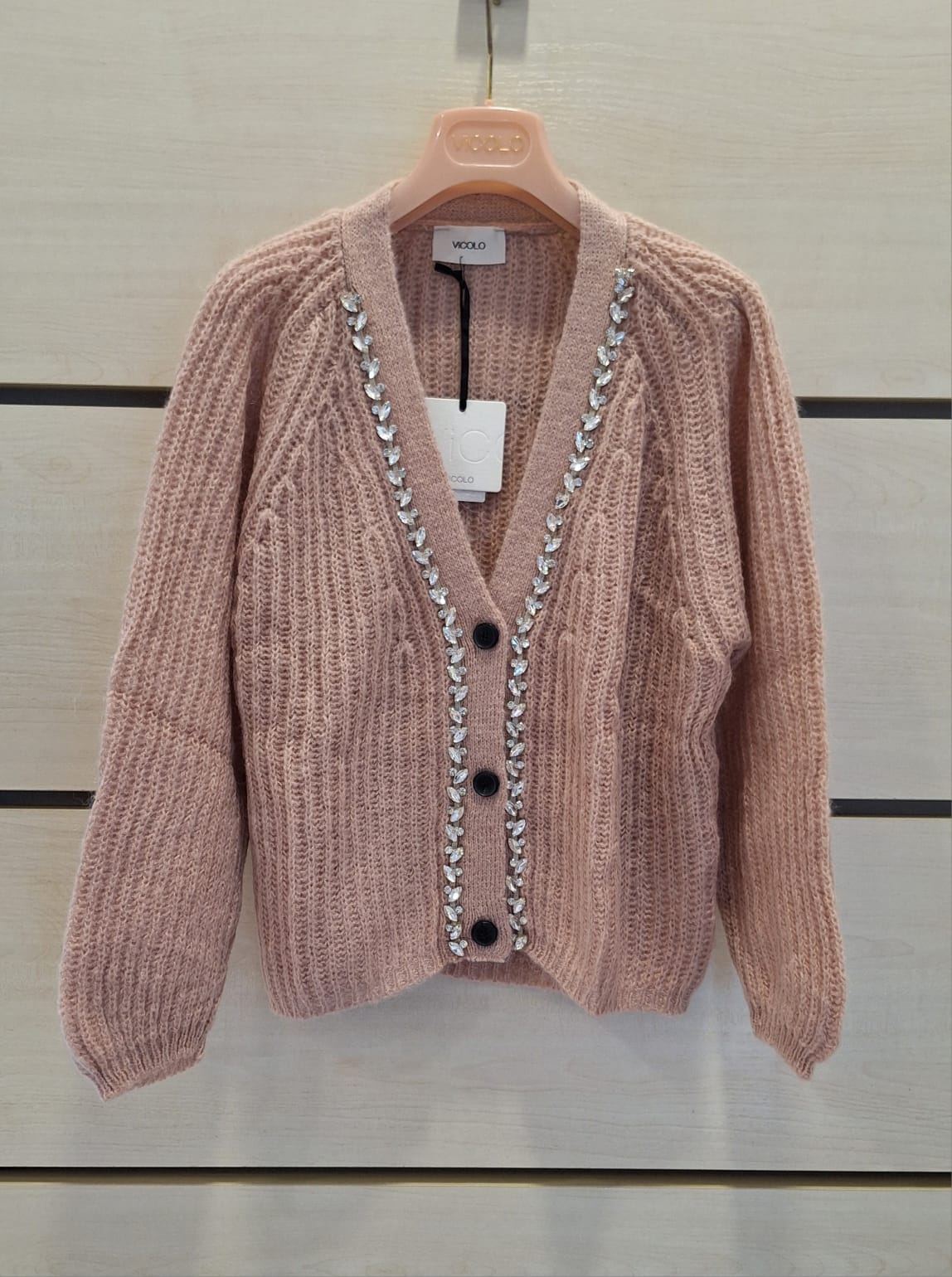 Cardigan Rosa con Cristalli in Mohair