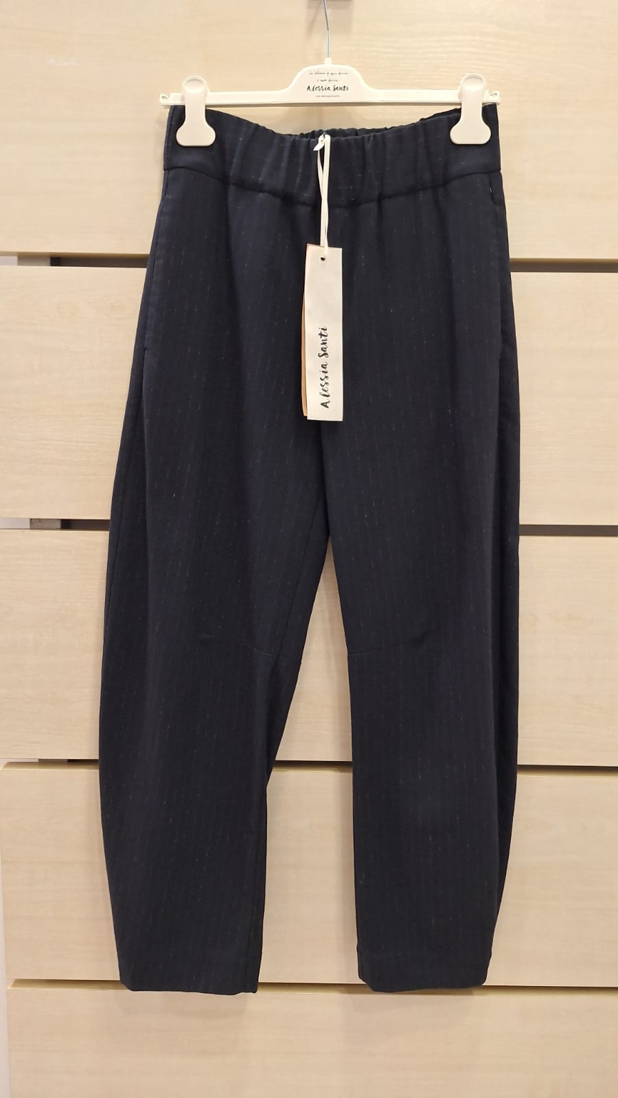 Pantaloni Blu Navy gessati misto lana